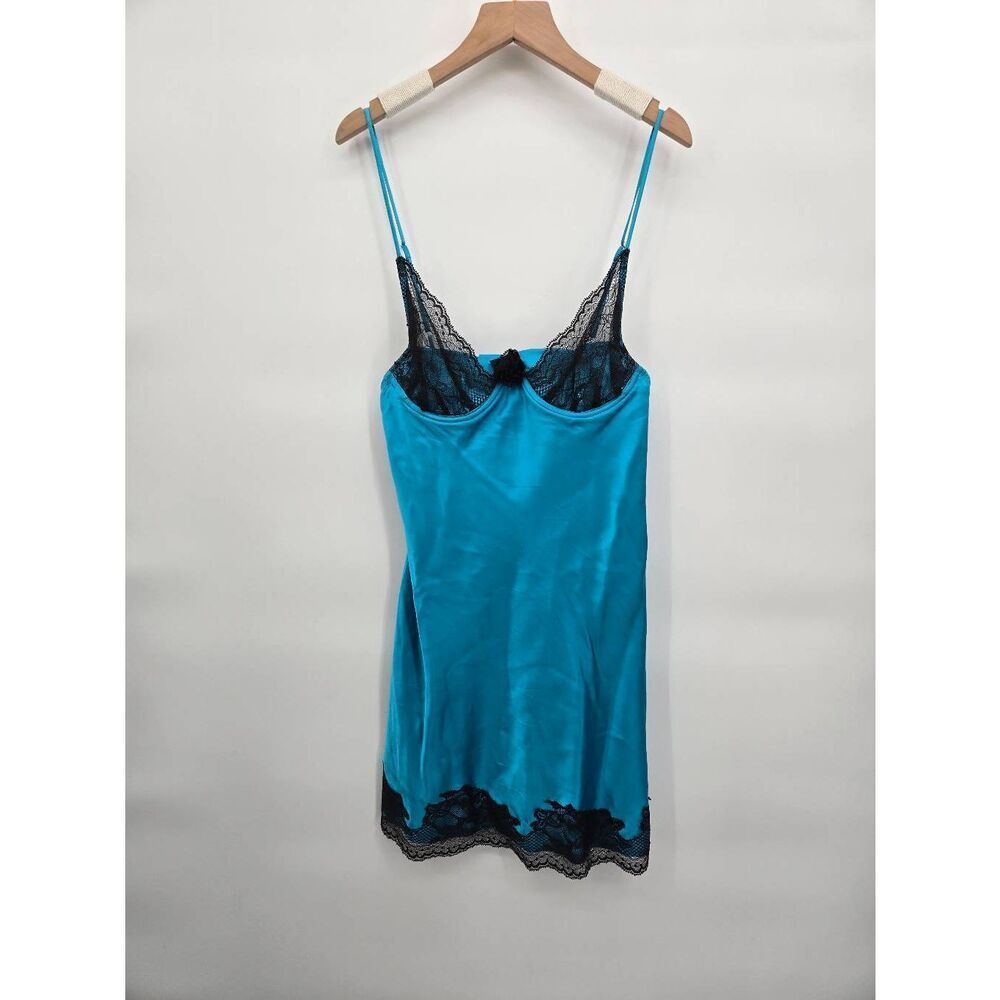 Vintage Mary Green Silk Slip Size Small Y2K Lace Trim Dress